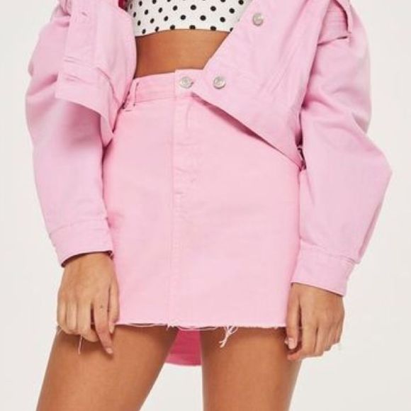 Topshop Dresses & Skirts - NWOT Topshop Moto Bubblegum Pink Distressed Mini Skirt Size 6
